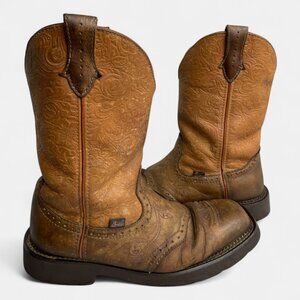 Justin Starlina Square Toe Leather Western Cowboy Cowgirl Boots Women's 9